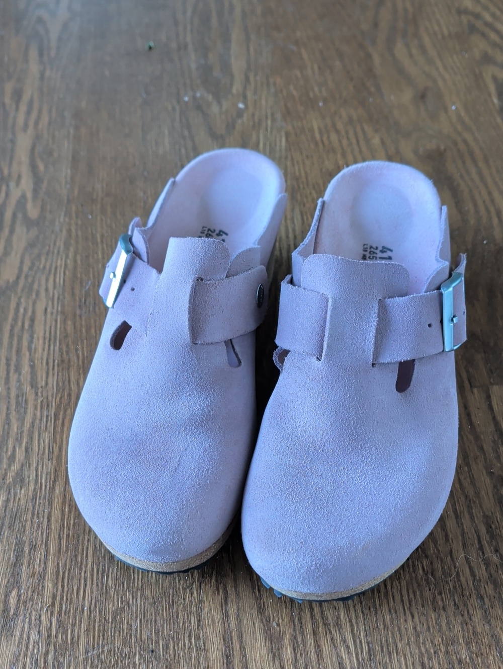 Papillio By Birkenstock Pink Suede Slip-On Wedge Clogs with Silver Buckles